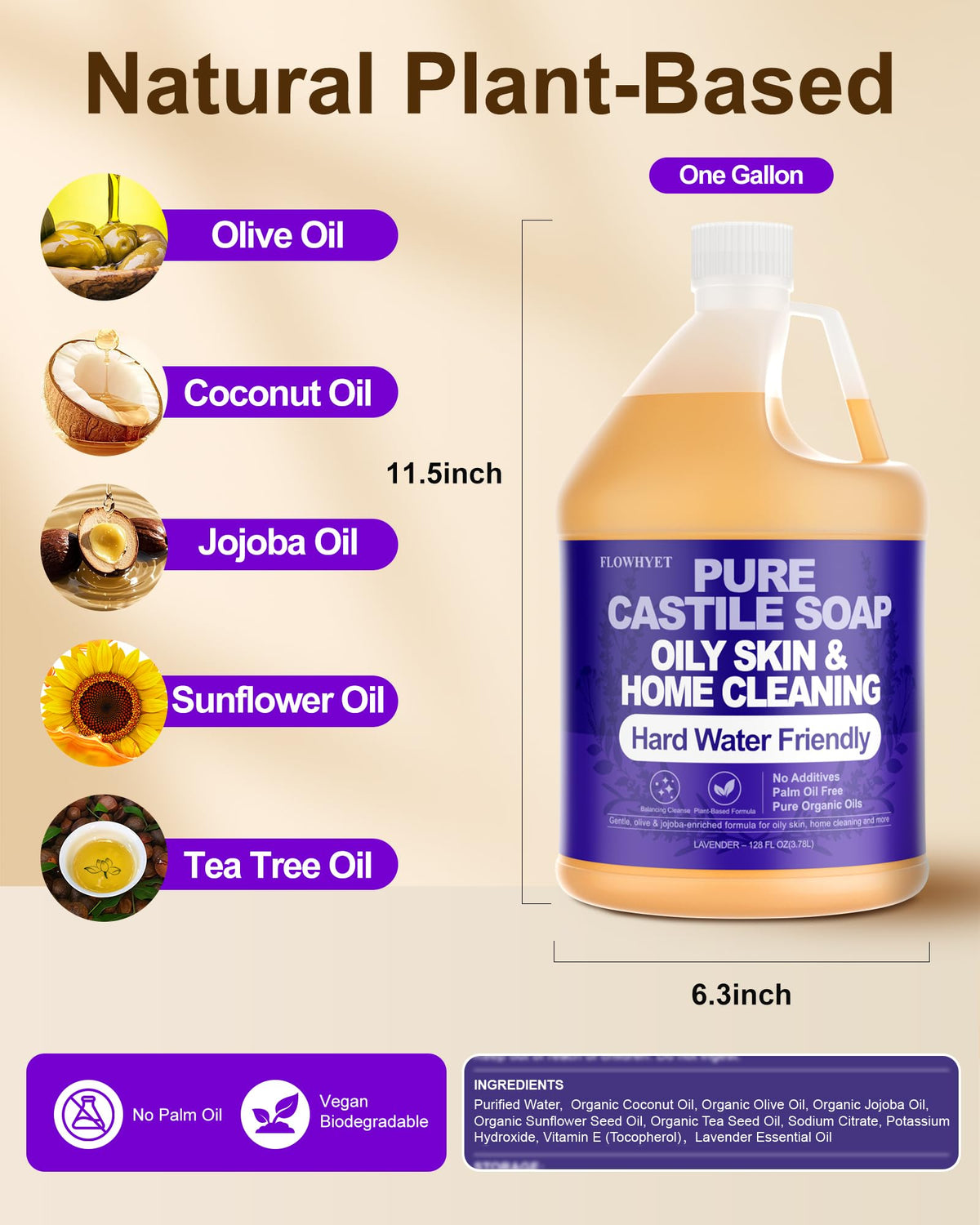 FLOWHYET Lavender Castile foaming action showing rich lather for daily use
