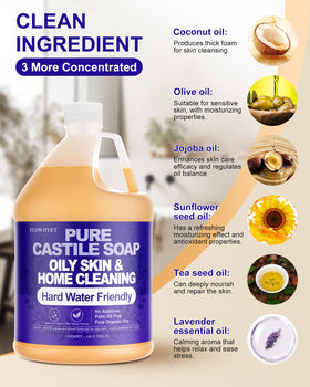 Flowhyet Lavender Castile Soap 1 gallon refill packaging.