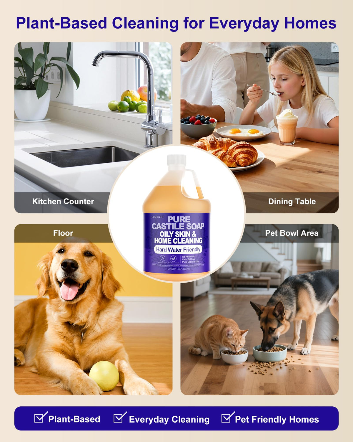 Flowhyet Lavender Castile Soap used for kitchen cleaning and eco-friendly washing.