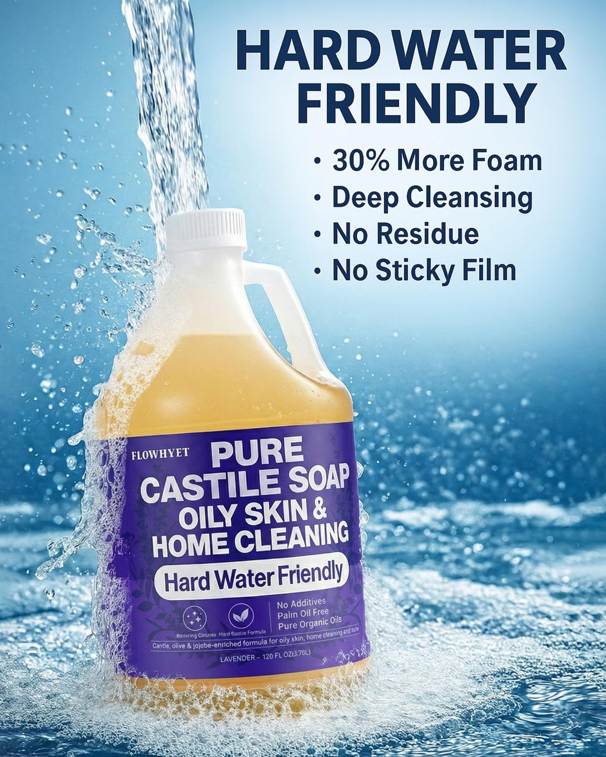 Flowhyet Lavender Castile Soap label closeup highlights natural ingredients.