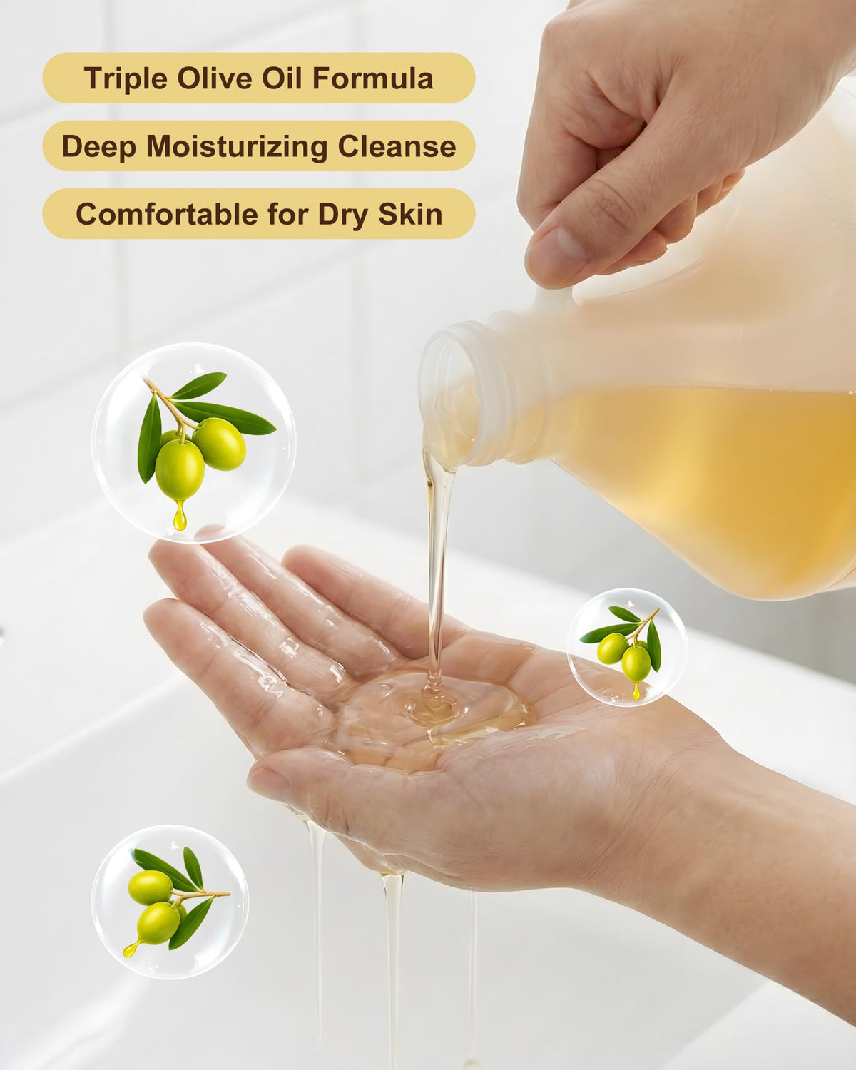 FLOWHYET Pure Castile Soap pour action demonstrates easy daily cleansing
