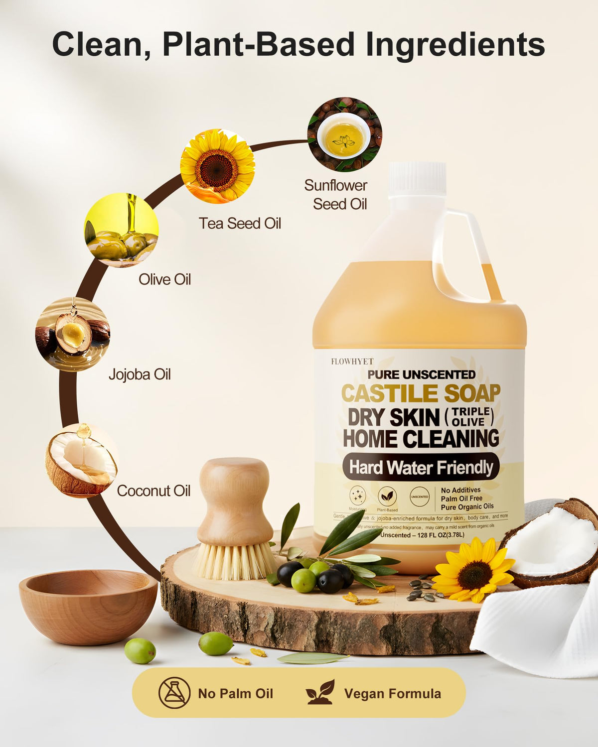 FLOWHYET Castile Soap vegan ingredients emphasize plant-based cleansing