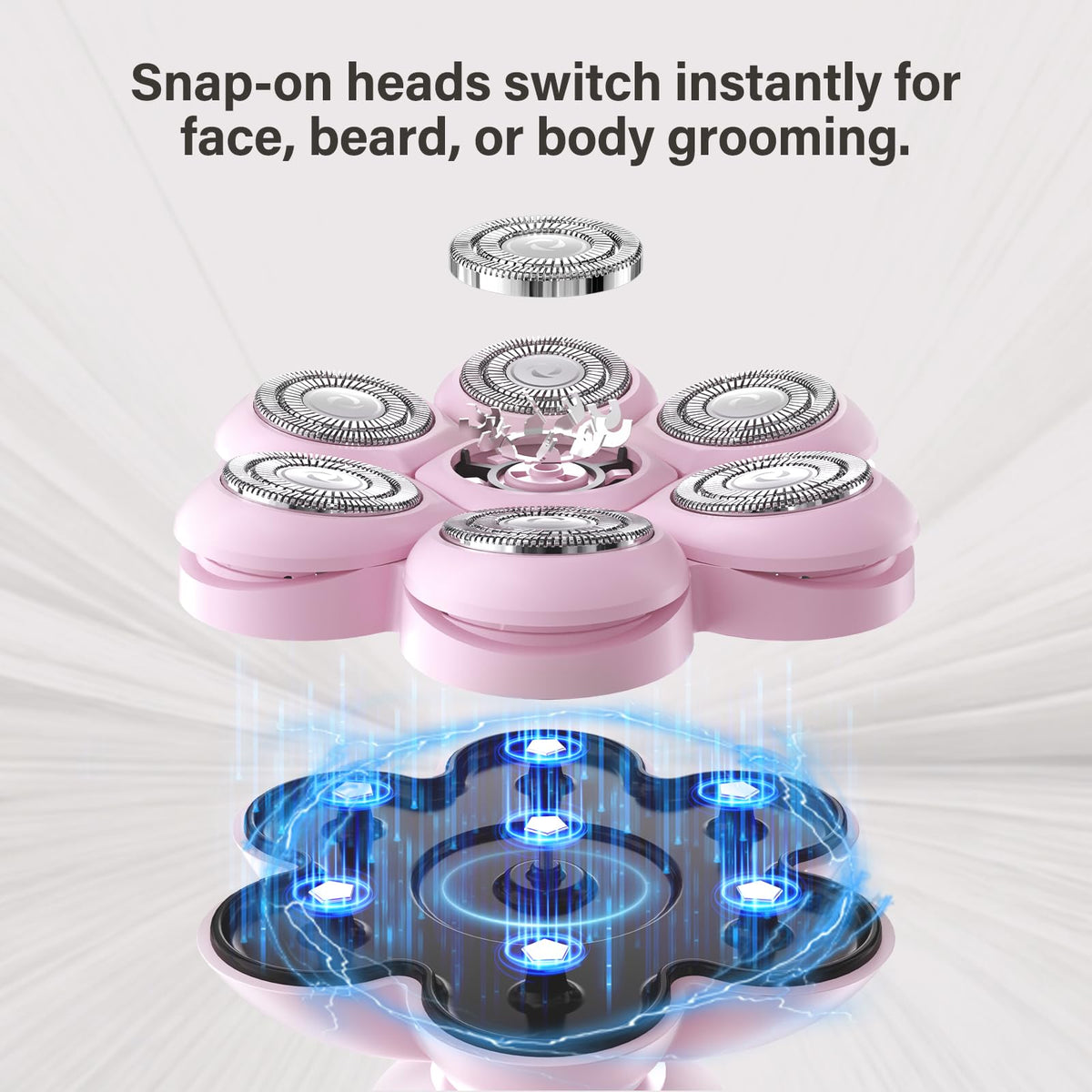 Close-up of Flowind floating-head for precise, gentle shaving.