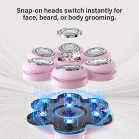Close-up of Flowind floating-head for precise, gentle shaving.