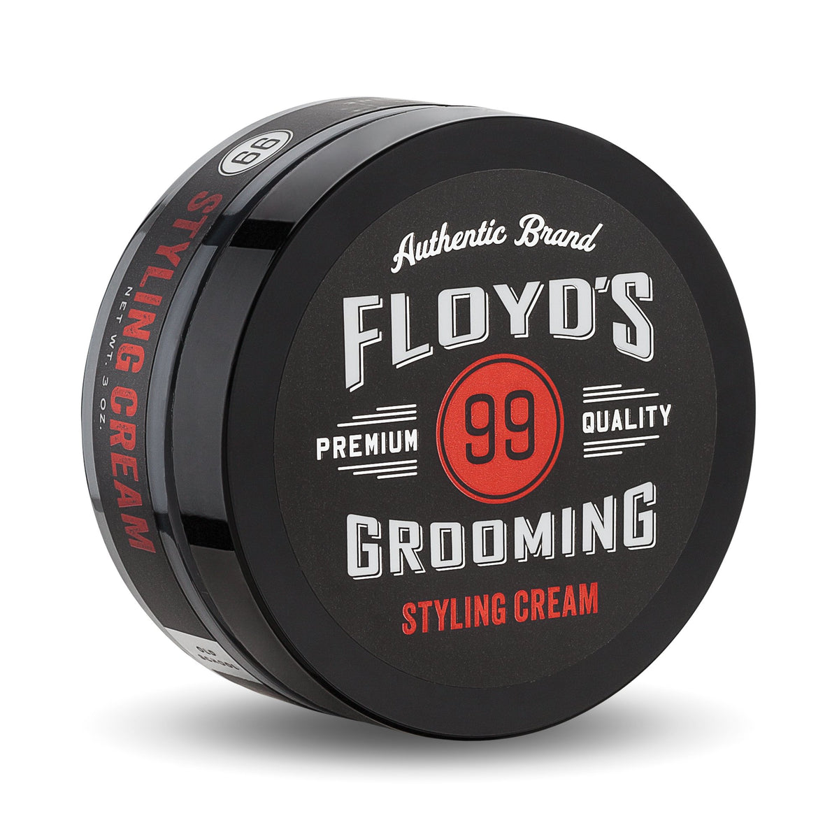 Floyd's 99 Grooming Styling Cream bottle with pump for quick, even application and natural shine.