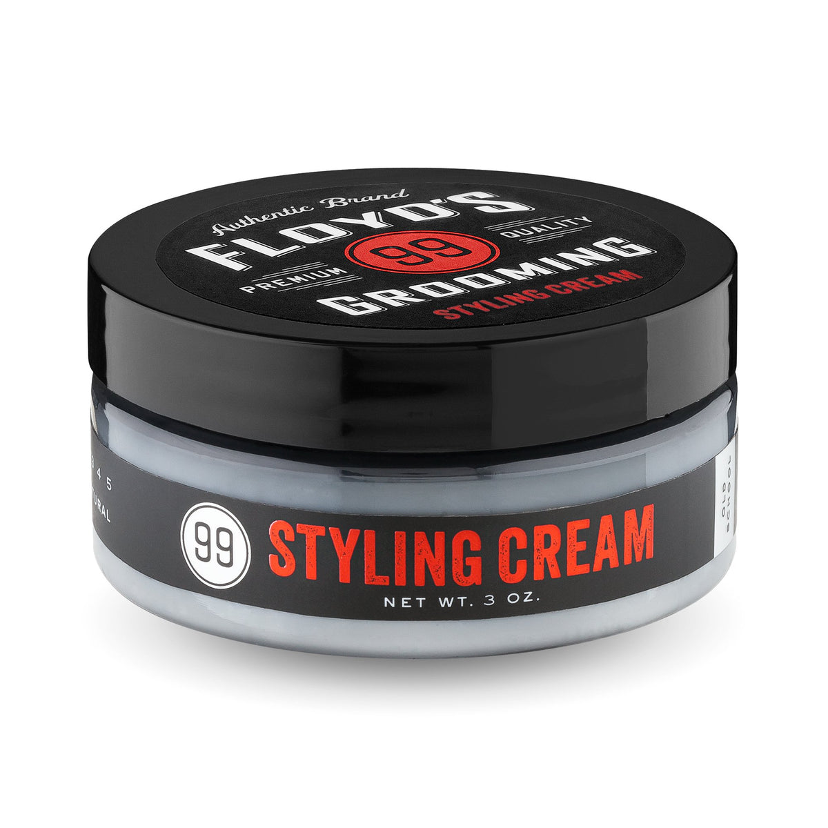 Floyd's 99 Grooming Styling Cream in hand showing easy distribution for soft hold.