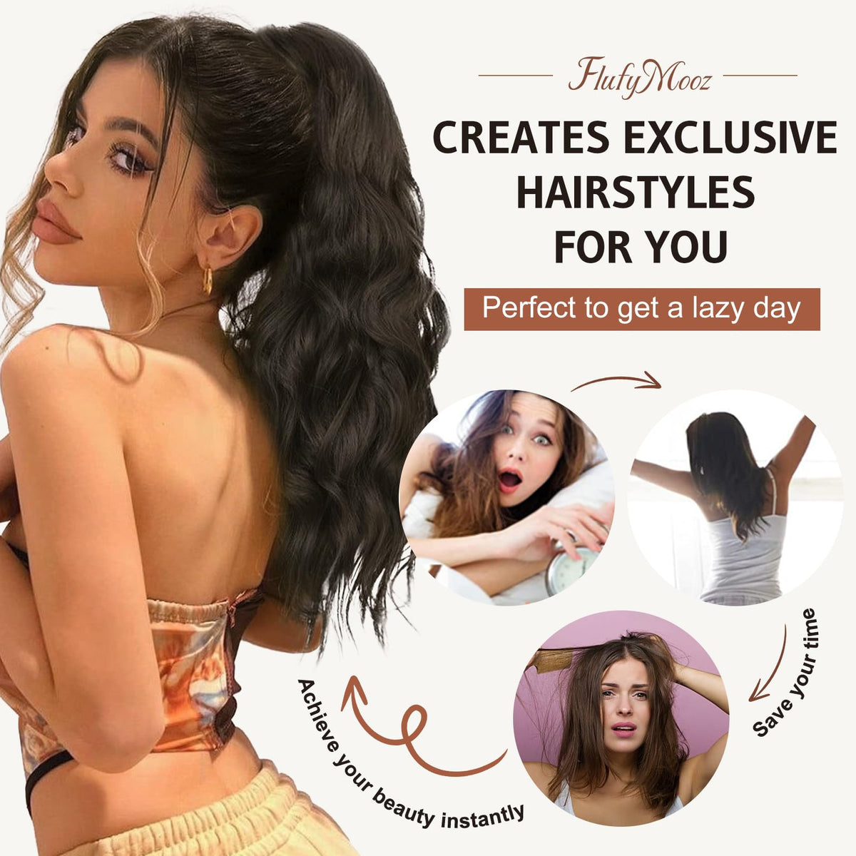 Flufymooz 18 inch ponytail extension adds dramatic length