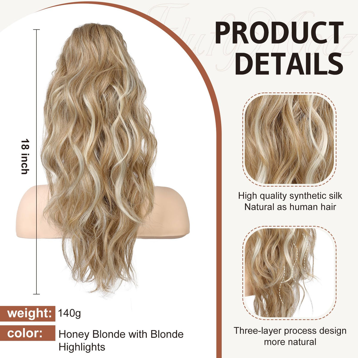 Flufymooz 18inch wavy ponytail shows voluminous length and natural movement