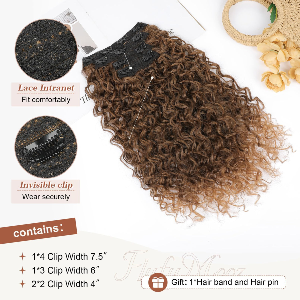 Flufymooz 20-inch almond brown copper red hairpiece adds dramatic length