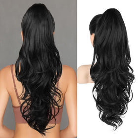Flufymooz 26-inch pony extension close-up, seamless blend for added length.