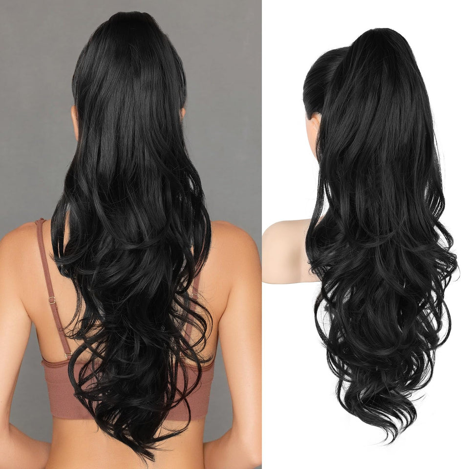Flufymooz 26-inch pony extension close-up, seamless blend for added length.