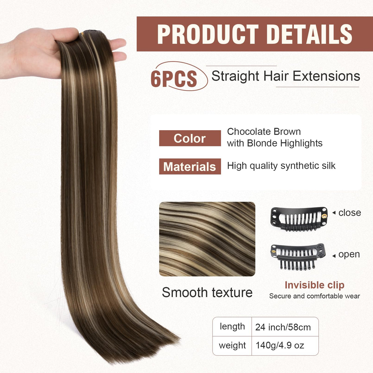 Flufymooz chocolate brown with blonde highlights creates dimensional color and shine