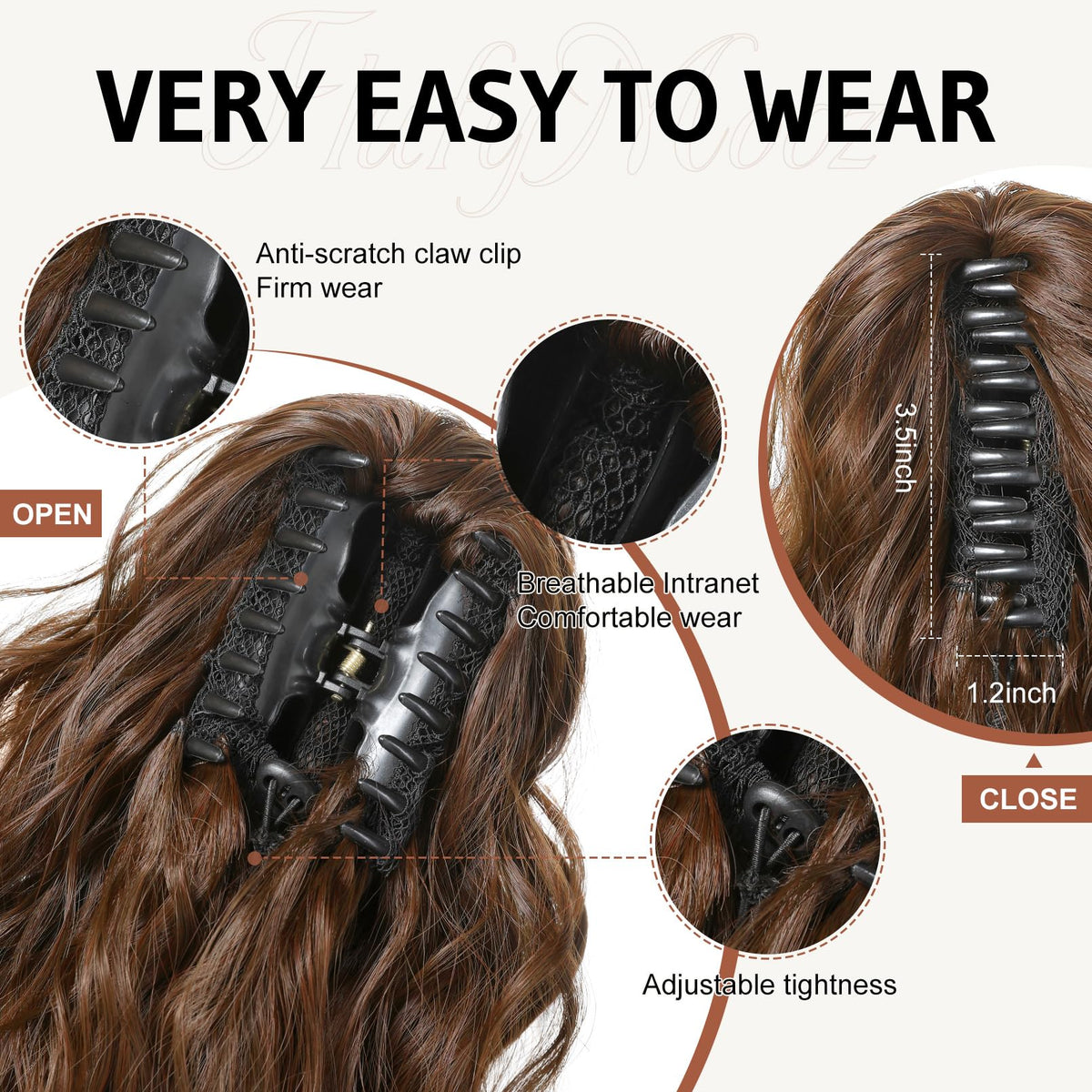 Flufymooz claw clip gripper up close ensures anti slip wear all day