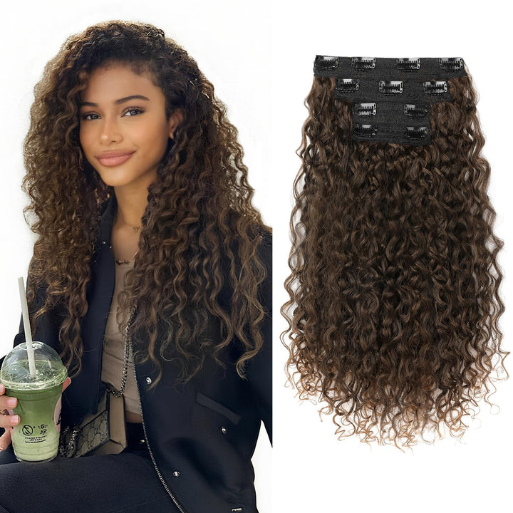 Flufymooz clip-in extensions deliver instant volume with natural-looking texture.