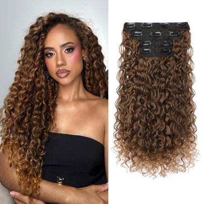 Flufymooz clip-in extensions almond brown copper red add instant volume and shine