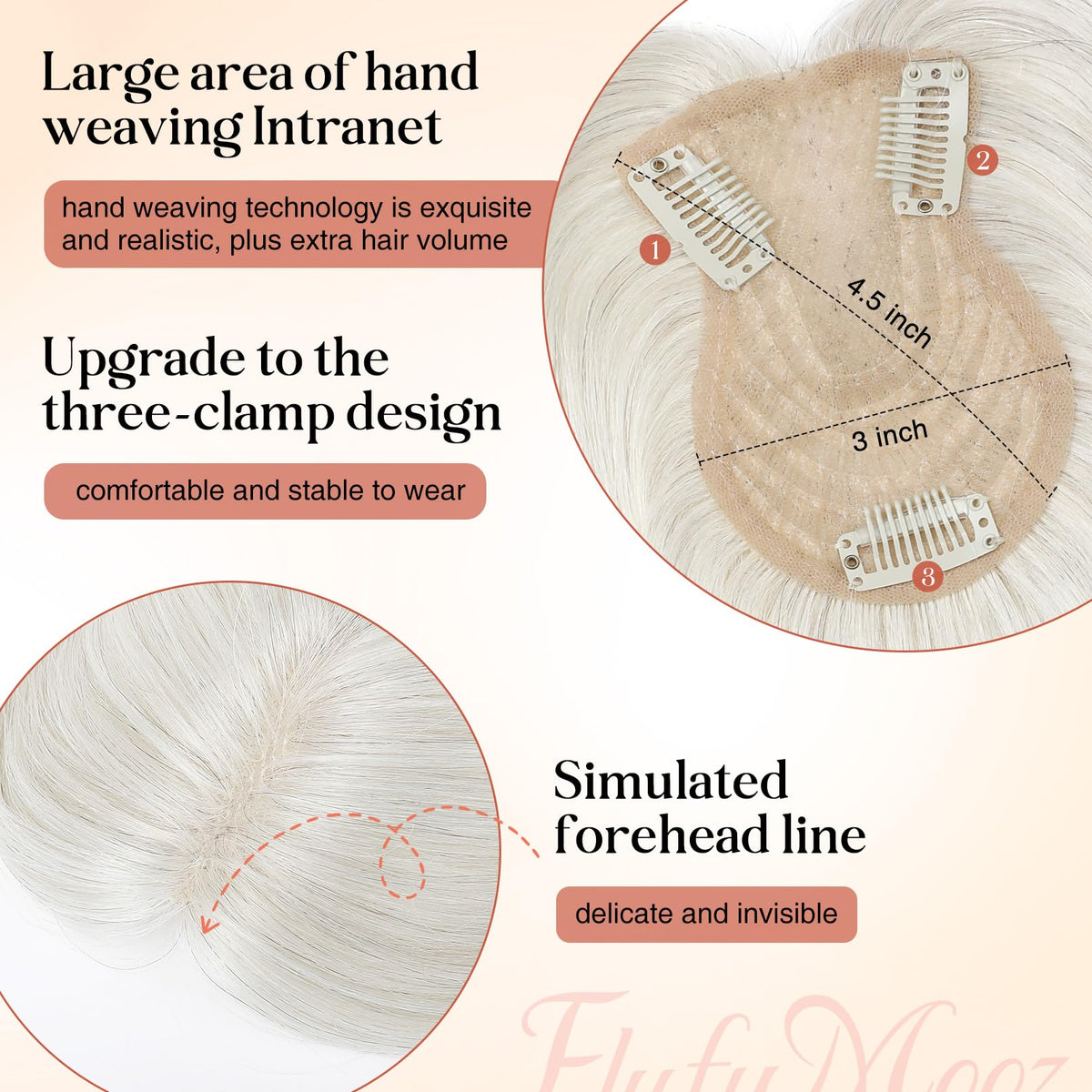 Flufymooz 10-inch real hair topper for easy everyday styling and fullness.