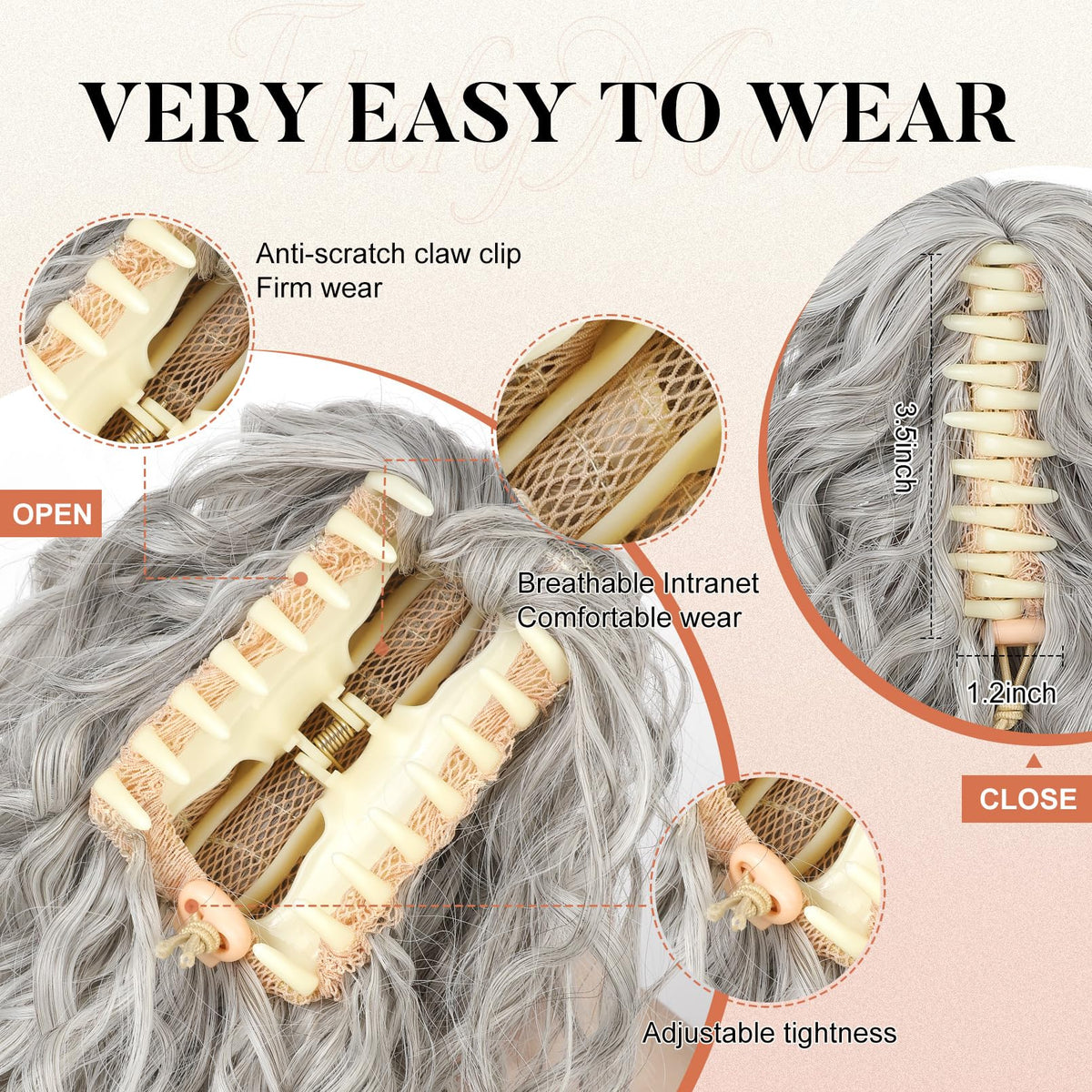 Flufymooz pony-tail clip-on design is quick to wear daily.
