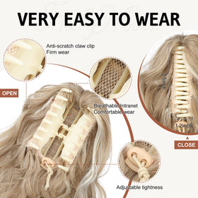 Flufymooz curly claw clip detail highlights textured bounce-ready look