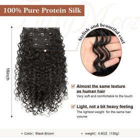 Flufymooz curly clip-in extensions showing soft texture and added volume.