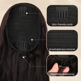 Flufymooz curly-wavy ponytail 26in creates vibrant texture for everyday looks.