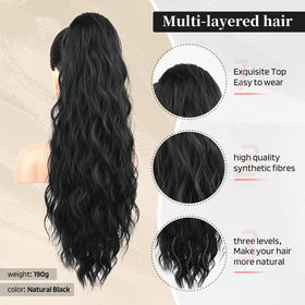 Flufymooz drawstring ponytail attachment for quick, secure styling.