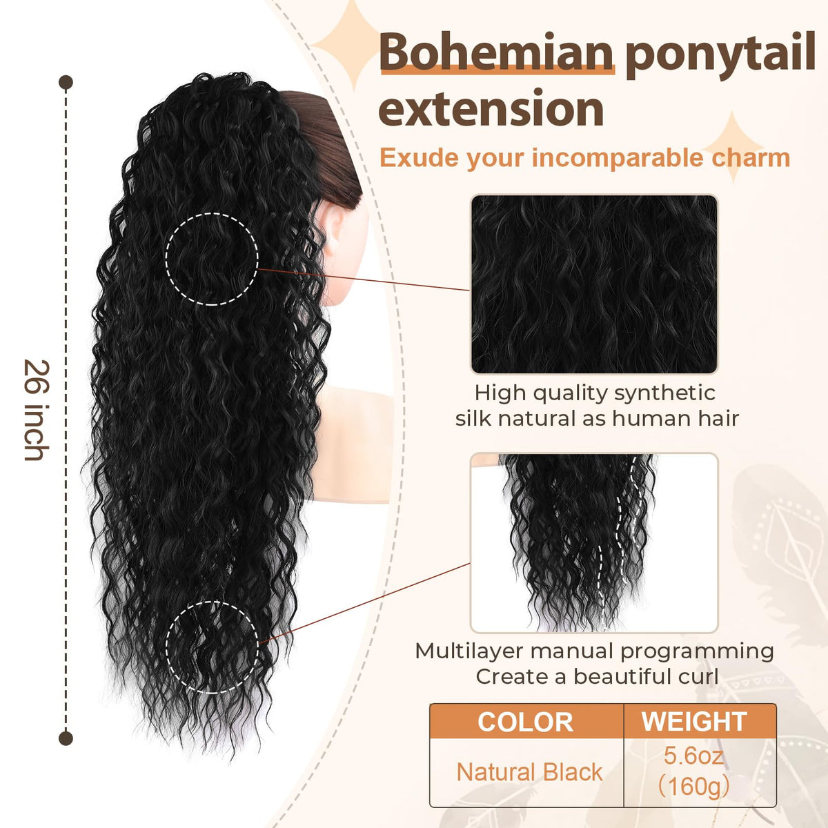Flufymooz drawstring pony tail ready for quick, secure application