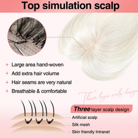 Flufymooz hand-woven lace base topper offers breathable, realistic scalp look