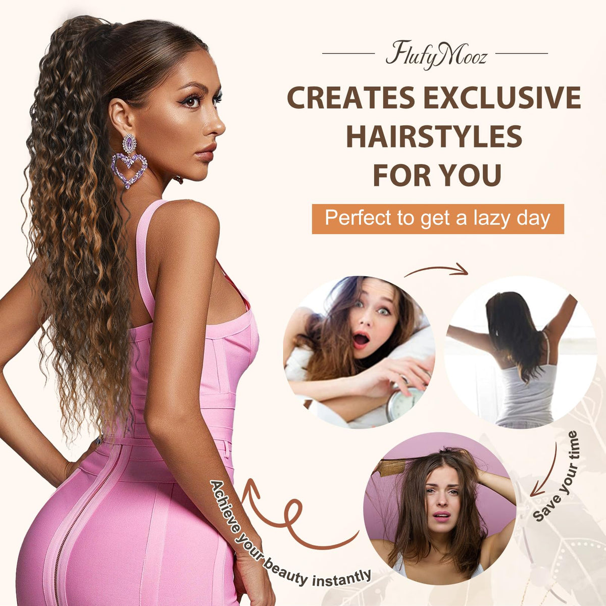 Flufymooz heat-resistant synthetic fibers resemble real hair and resist tangling
