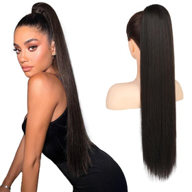 Flufymooz pony tail extension 26-inch straight drawstring for instant length and volume