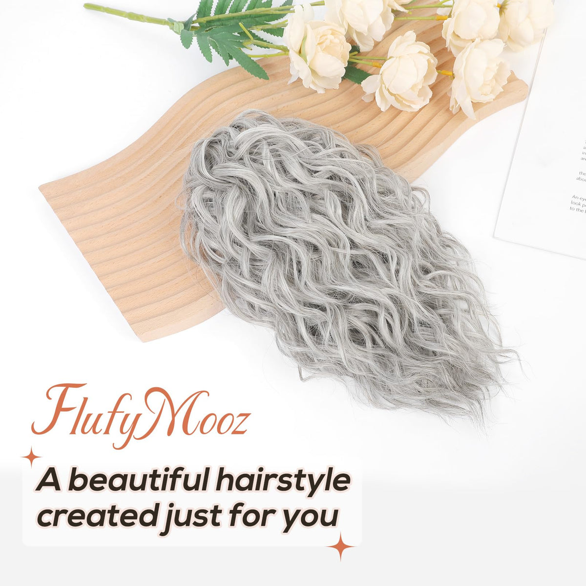 Flufymooz pony-tail with wavy curls showcases natural movement.