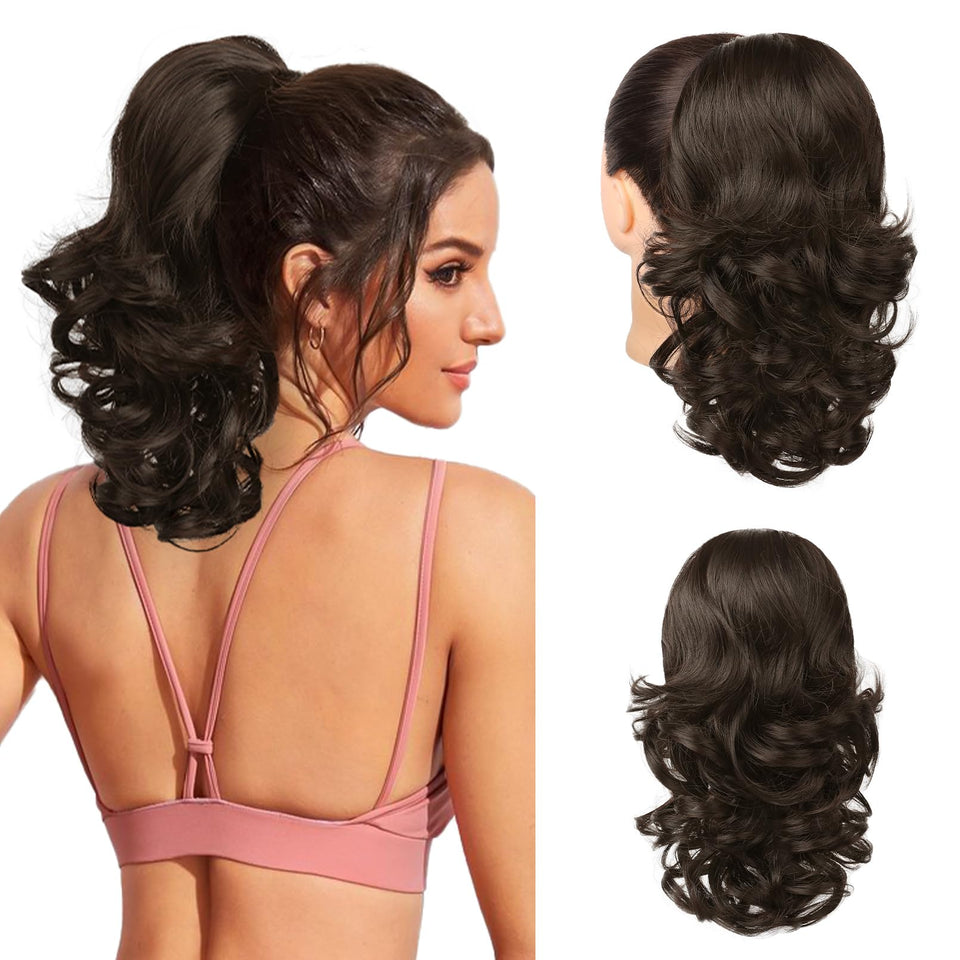 Flufymooz ponytail extension with 14-inch length for natural volume.