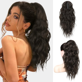 Flufymooz ponytail extension with claw clip adds voluminous, natural-looking waves