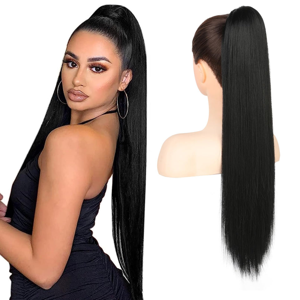Flufymooz ponytail extension close-up showing soft synthetic fibers for natural look and bounce.
