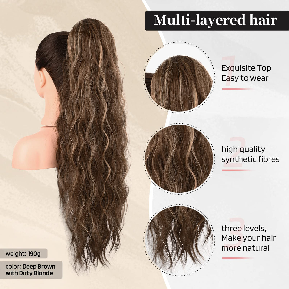 Close-up of Flufymooz ponytail texture showing natural curls and shine