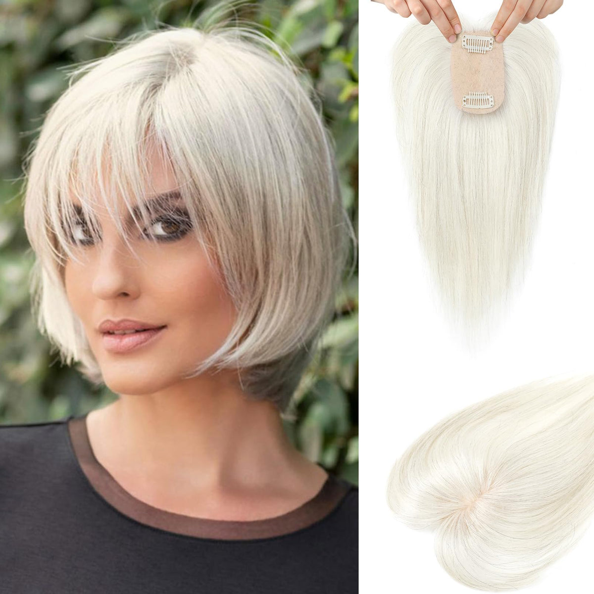 Flufymooz real human hair topper with air bangs delivers natural volume and a soft silhouette