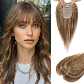Flufymooz real human hair topper bangs clip-in for instant volume and a natural look.