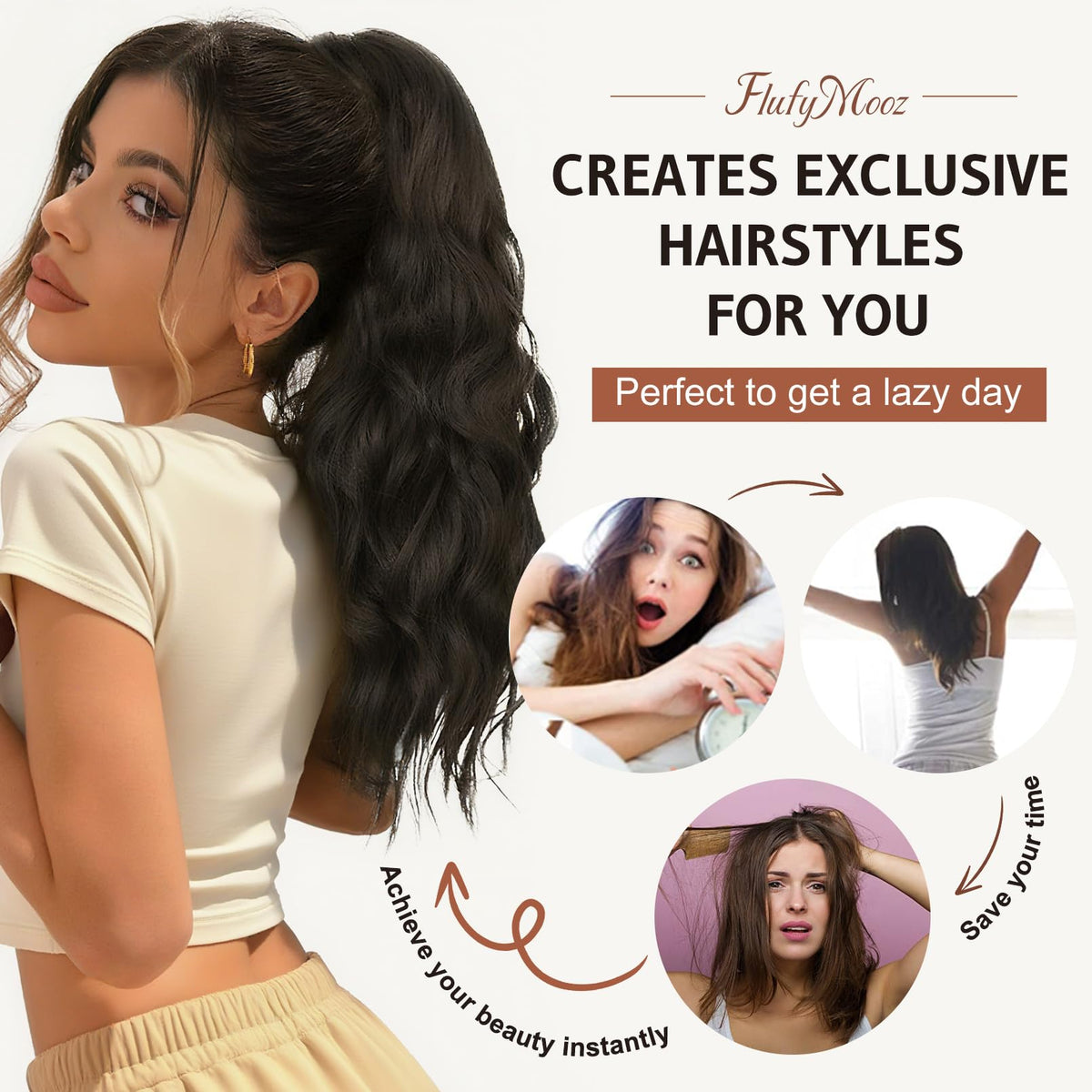 Flufymooz synthetic ponytail attachment is lightweight and comfortable