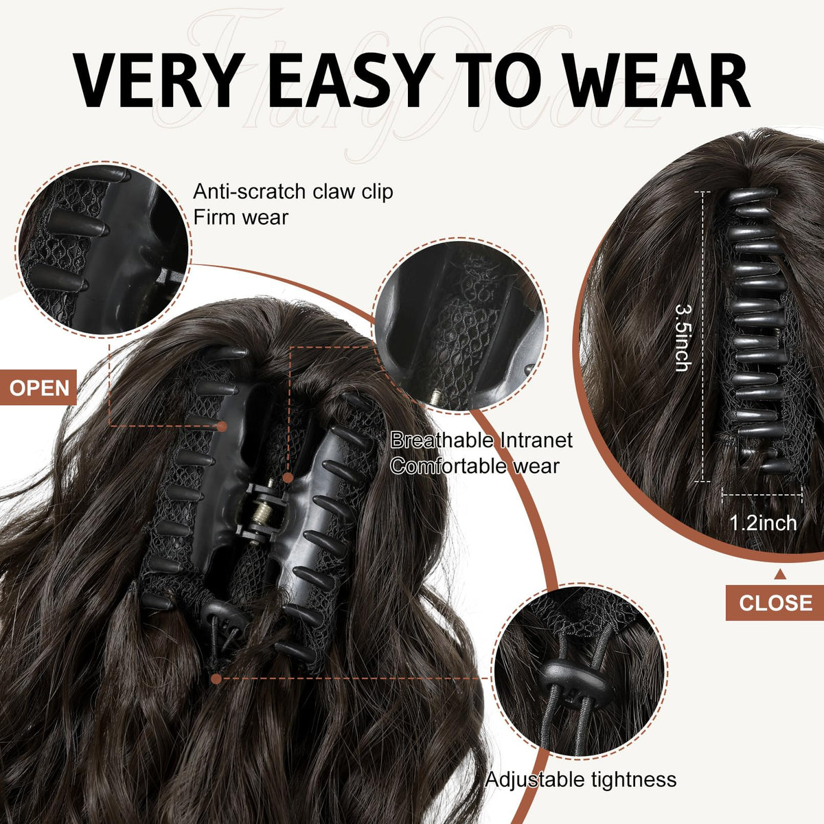 Flufymooz wavy-curly ponytail in black brown enhances outfits