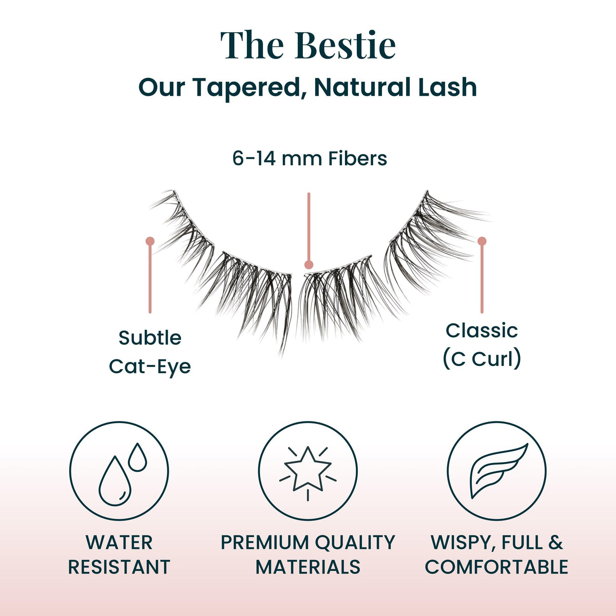 FlutterHabit Bestie Lashes applied at the base of natural lashes for a natural look.