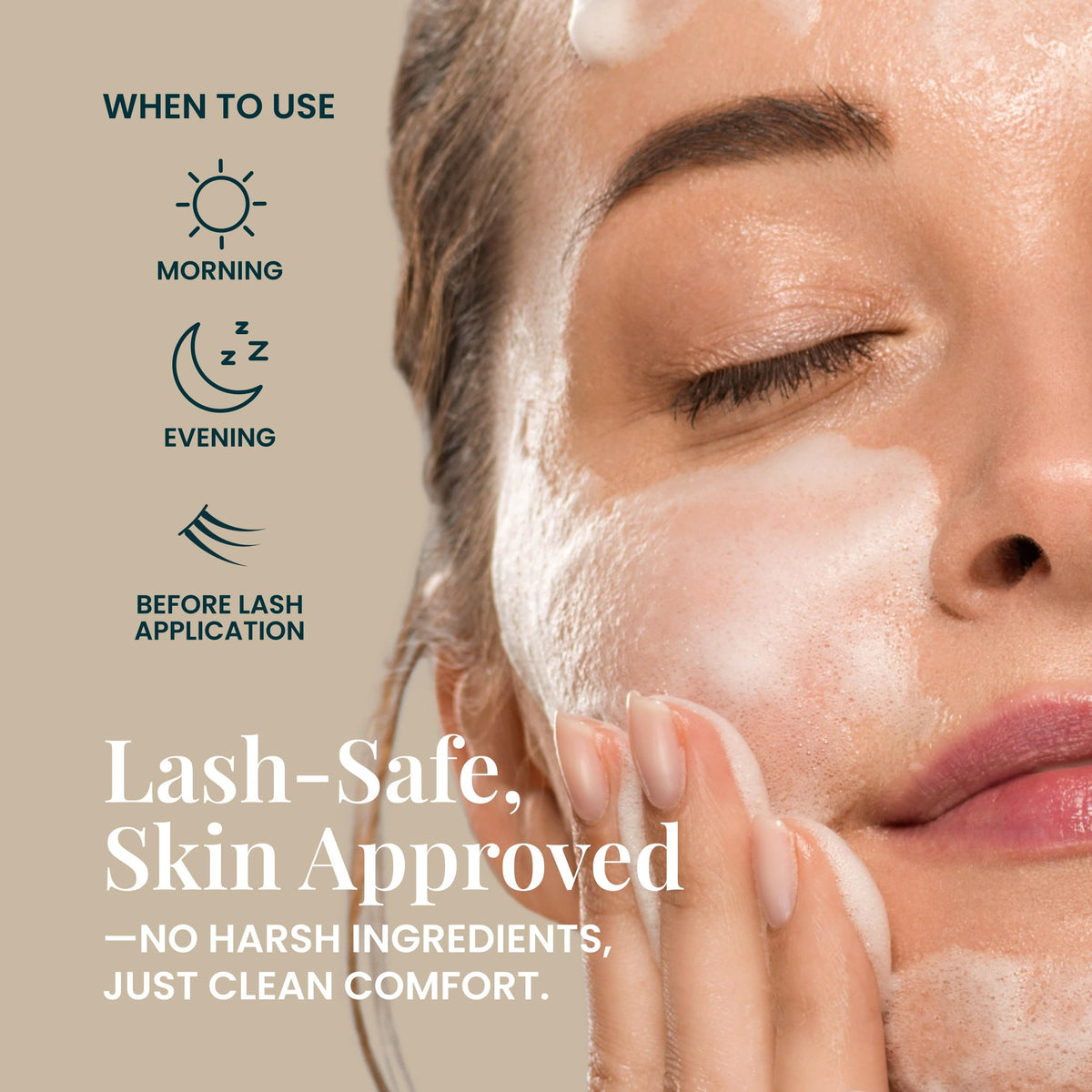 Lash cleanser being rinsed after a gentle massage with FlutterHabit