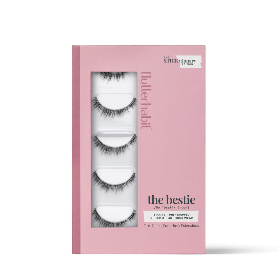 FlutterHabit STICKtionary underlash strip being applied for a seamless look, no glue needed.