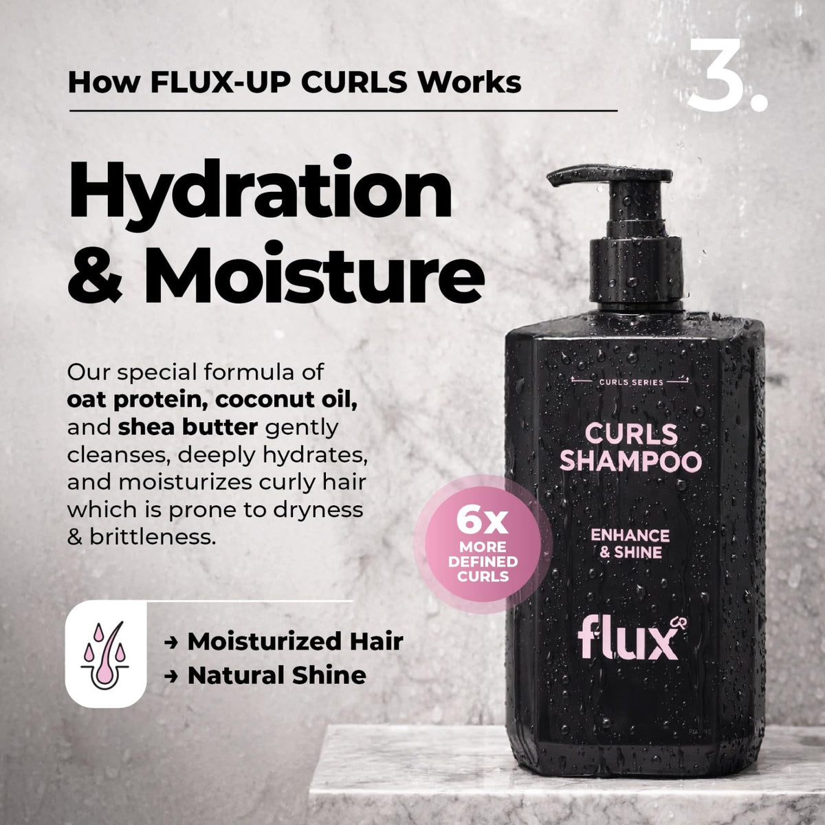 Flux Up coconut oil and hibiscus ingredients image underpins nourishing curls
