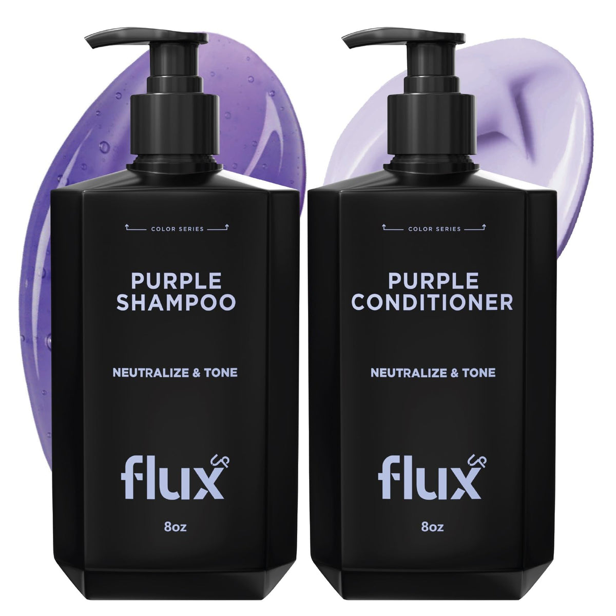Flux Up Purple Shampoo bottle front shows violet pigments for cool blonde tones