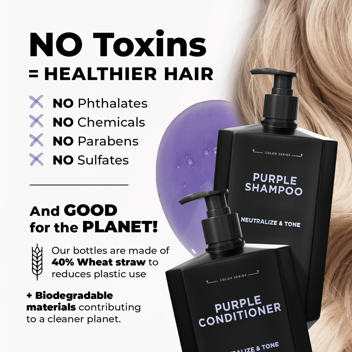 Flux Up Purple Shampoo label close-up highlights sulfate-free formula