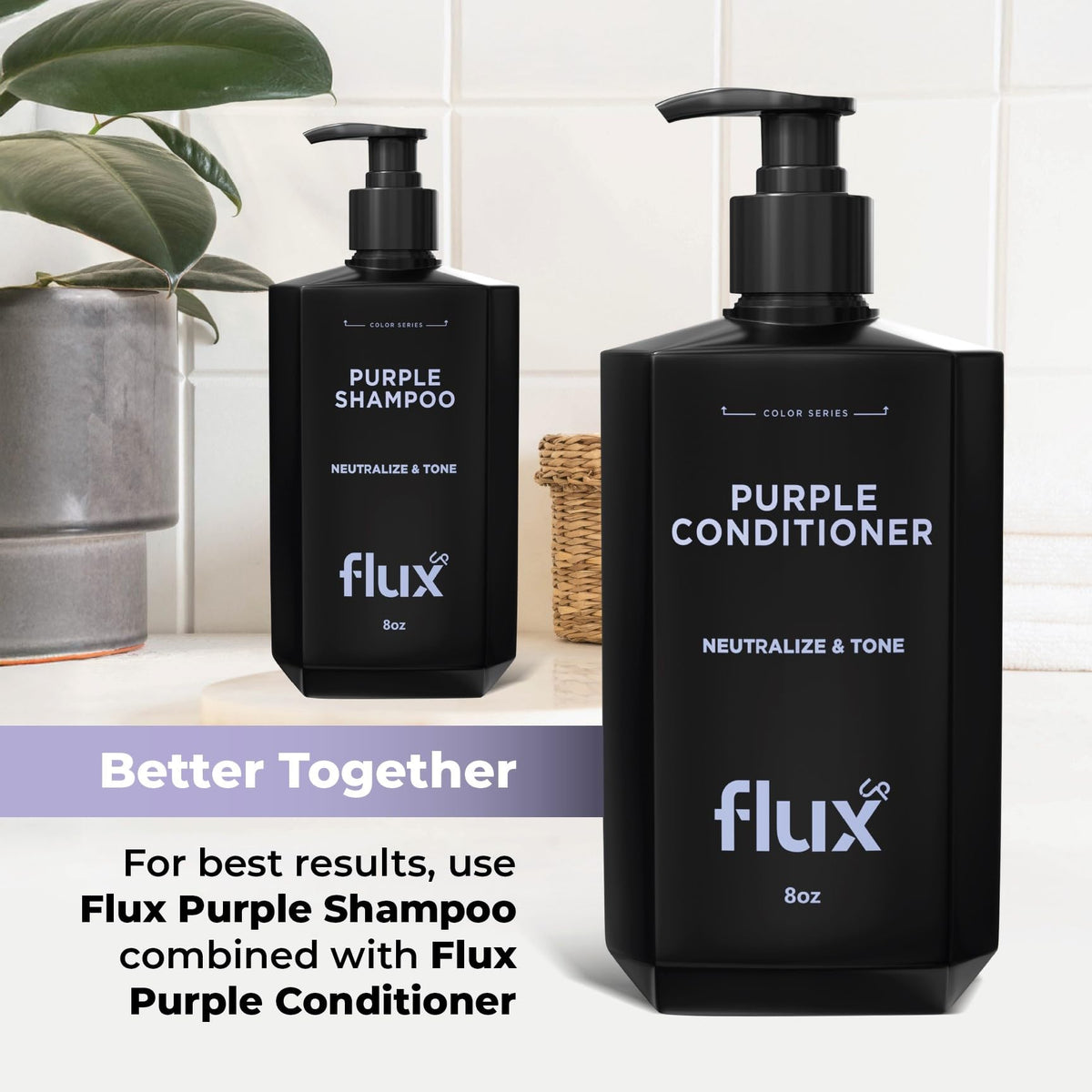 Flux Up Purple Shampoo being poured to illustrate easy detangling prep