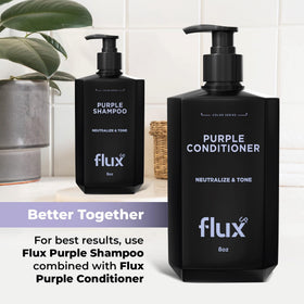 Flux Up Purple Shampoo being poured to illustrate easy detangling prep