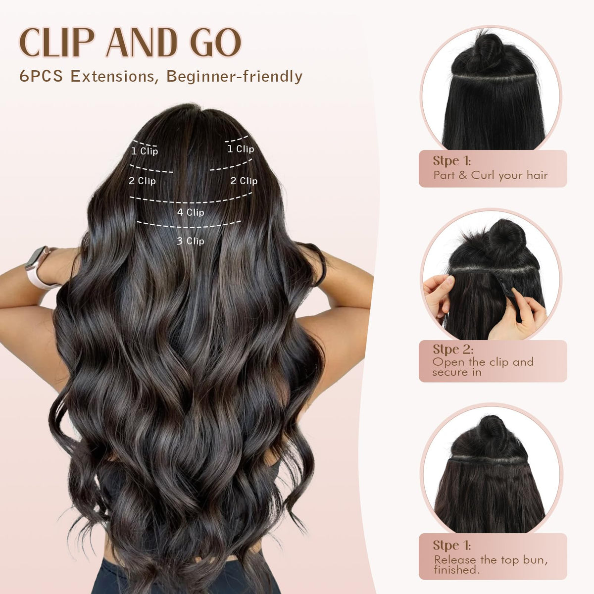 Flvaco 230g pack of clip-in extensions for instant fullness.