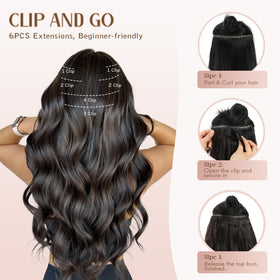 Flvaco 230g pack of clip-in extensions for instant fullness.