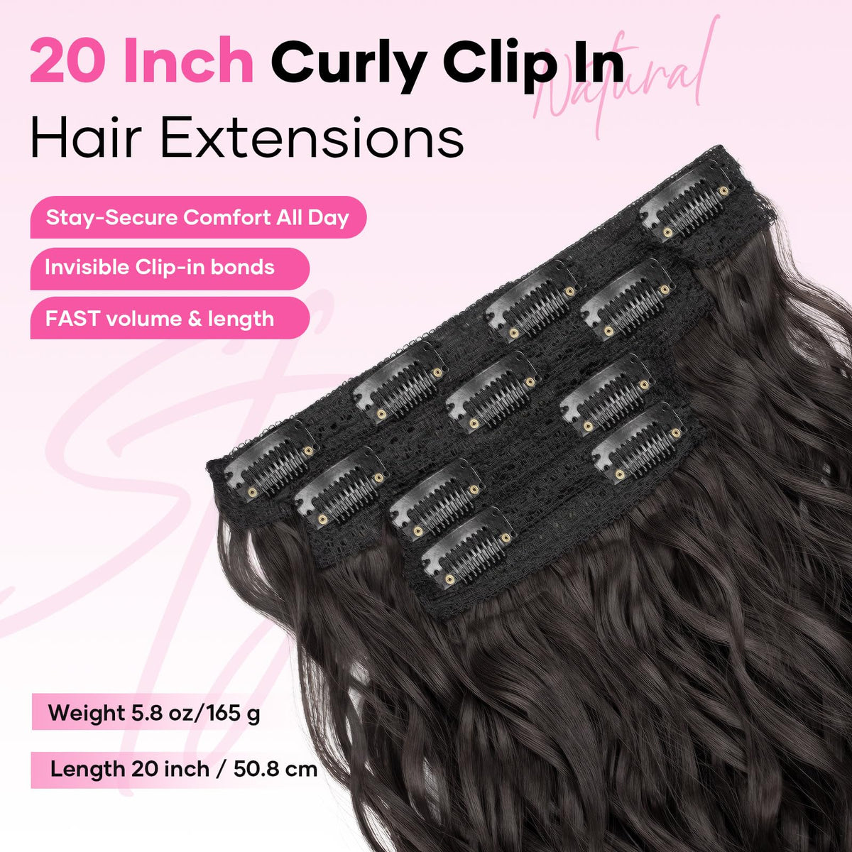 Flvaco natural-look clip-in extensions blend smoothly with model’s hair.