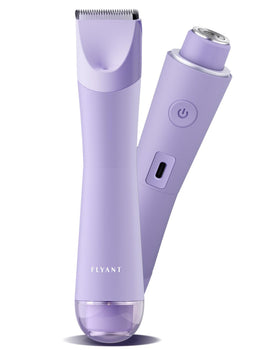 Flyant bikini trimmer front view in Lavender Dream Purple showing compact, portable design for quick touch-ups.